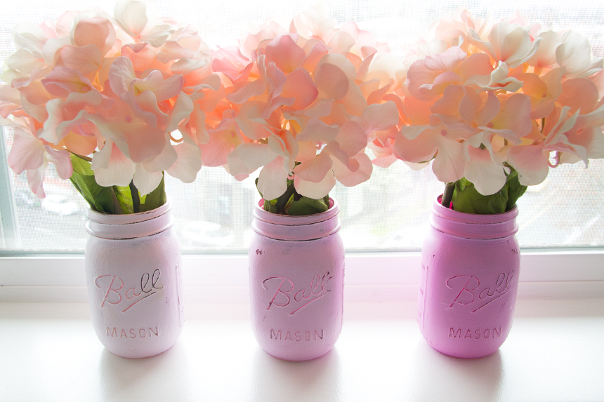 DIY Pink Ombre Distressed Mason Jars