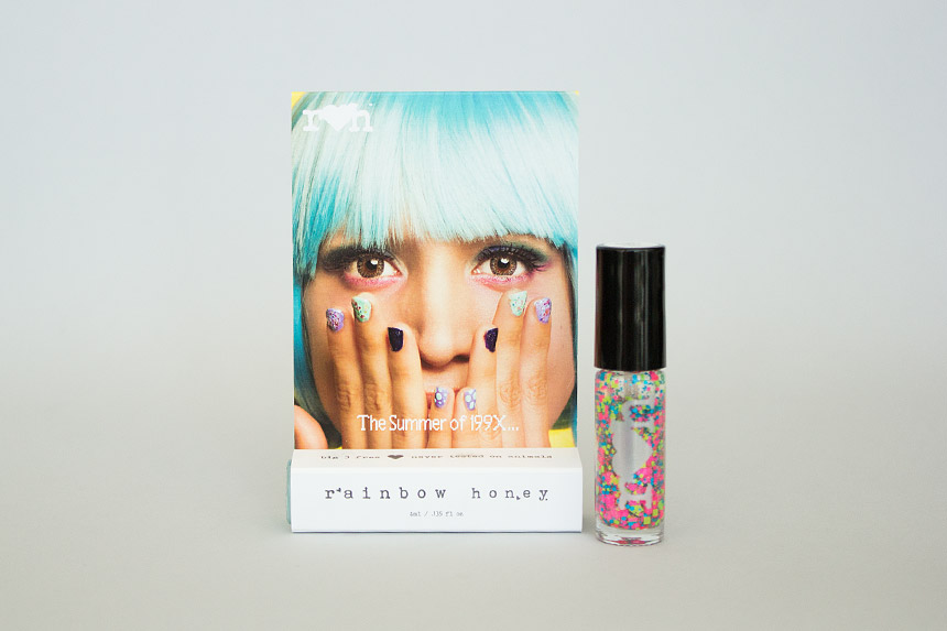 rainbow-honey-packaging, manicure, sparkle-nail-polish